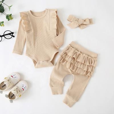 China 2022 MOQ spring small knitted rib boutique designer clothes breathable newborn girls dress sets for girl for sale