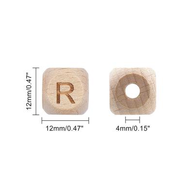 China Natural DIY Beech Wood Square Accessory Alphabet Beads DIY Letter Beads Bulk For Wooden Bead Key Chain Bracelet for sale