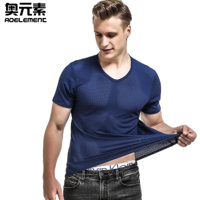 China Wholesale Men's Gym Anti-Wrinkle Fitness Summer Loose V-Neck Quick-Dry Ice Silk Breathable Short Sleeve Men's Gym Ice Mesh Sports T-Shirt for sale