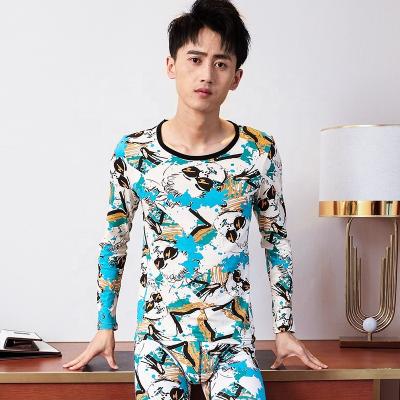 China Wholesale Autumn Men's Thermal Clothing Print O-Neck Indoor Tight Cotton Based Youth Basic Underwear Long Sleeve T-Shirt for sale