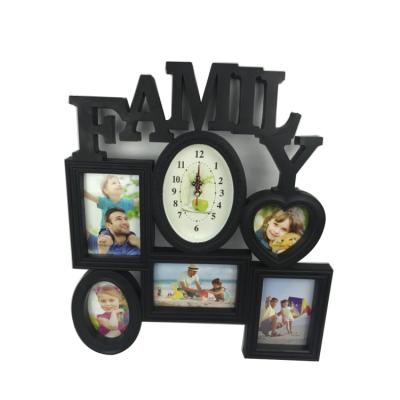 China Creative Wall Clock Plastic Siamese Picture Frame Black Frame Morden Picture Clock Photo Frame for sale