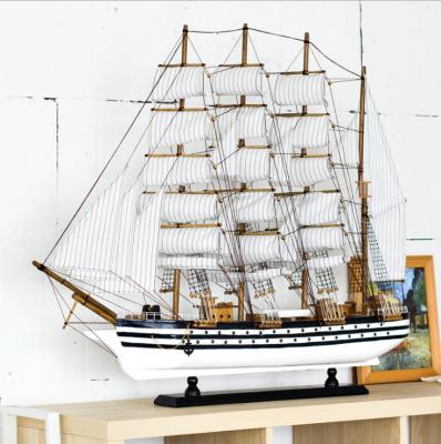 China Morden Mediterranean Style Sailboat Wooden Model Ornaments Wooden Boat Decoration Ornaments for sale