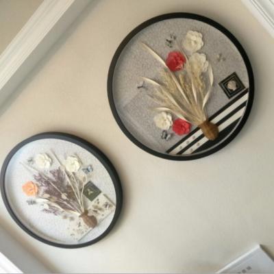 China Morden Round Frame 3D Handmade Decorative Painting Living Room Plexiglass Wheat Dried Flower Decoration for sale