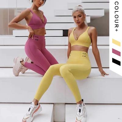 China New Breathable Gold Supplier Women Workout Set Active Wear Ultimate Seller Pink Yellow Yoga Gym Fitness Sets for sale