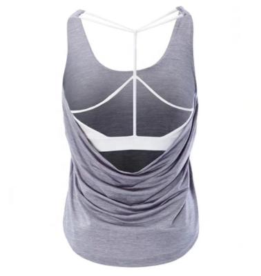 China New Arrival Women Anti-UV Two In One Sports Yoga VestShockproof Running Bra Workout Vest Yoga Fashion Fitness Loose Tank Top for sale