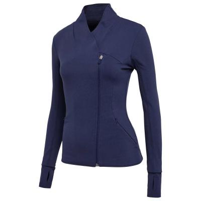 China 2020 New Arrival Fashion Anti-UV Zipper Sports Jacket Gym Women Long Sleeve Top With Unique Design V-Neckline for sale