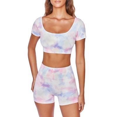 China 2020 Manufacturer Custom Logo Tie Dye Yoga Set Breathable Stylish Bra And Brief Sets for sale