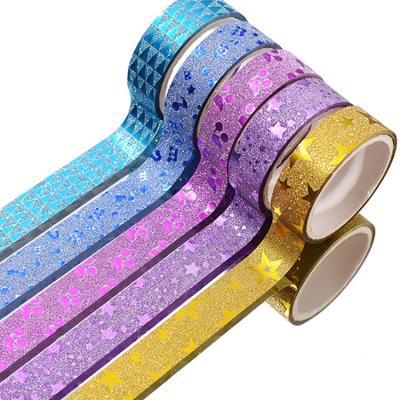 China 10Pcs Glitter Waterproof Colorful Washi Tape Diy Decor Graffiti Student Girl Pattern Adhesive Plaster Wrapping Paper Tape for sale