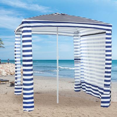 China Modern Custom Printed Large Portable, Outdoor Square Sun Shelter Hut Tents Umbrellas Navy Stripe Beach Hut With Legs Blister for sale