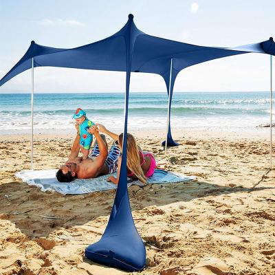 China Extended Type 2020 New Design Portable Huge Aluminum Pole Rod Quick Setup Windproof PE Polyester Uv Protect Large Family Beach Tarp Shade for sale