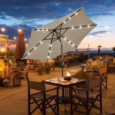 China Factory Hot Sale Custom UV Protection, Large 9Ft Polyester UV50 Sunshade Garden Parasol Promotional Solar Led Lightweight Outdoor Patio Umbrellas for sale