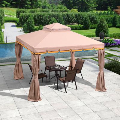 China Furniture Modern Custom Luxury PVC Waterproof, Enclosed Metal Frame Outdoor Garden Gazebo With Folding Mosquito Netting Screen Walls Curtains for sale