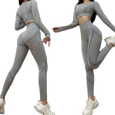 China The Breathable Seamless Leggings Set Fitness Wear Yoga Gaiters Set Legging Bra Crac! crack! set high waist gym ribbed yoga set for sale