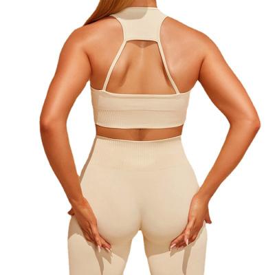 China New Breathable Butt Lift Gaiters Set For Women Hollow Back 2 Piece Spring Pants Yoga Seamless Custom Neck Gaiters U Triangle Sports Bra for sale