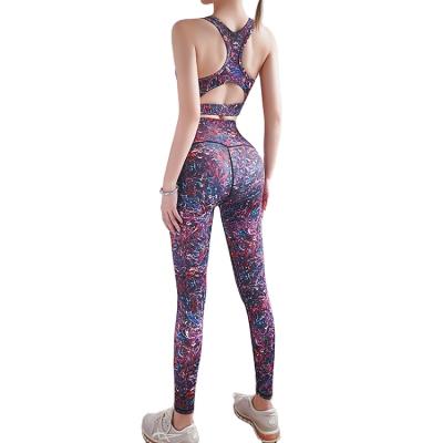 China New Breathable Custom Women Sports Bra Colorful Printed Yoga Fitness Ribbed S Cross Back Purple Bra And Panty Set Two Piece Fancy Legging Set for sale