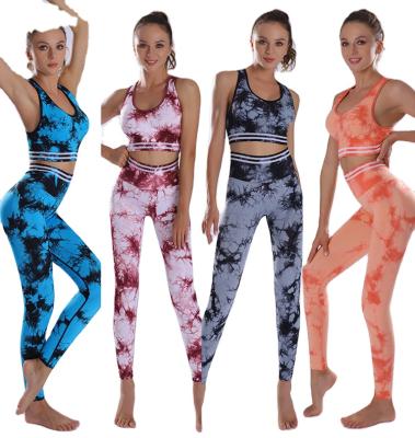 China Fitele Breathable Fitness Bra High Waist Leggings Tie Dye Workout Set Workout Gear Women Sets Yoga Sets Fitness Women for sale