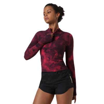 China Autumn and winter new breathable double-sided grinding wool long sleeves gym tops women's thumb hole printing fitness shirts for sale