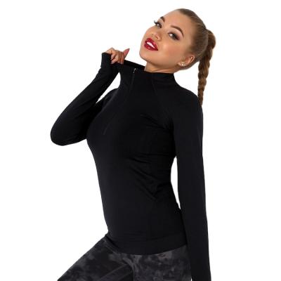 China Autumn Women's Long Sleeve Yoga Spring Stretch Spring Breathable Four Season Sweatshirts Solid Color Seamless Four-Way Top Front Half Zip for sale