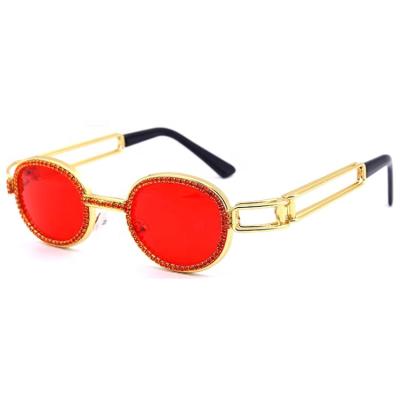 China UV400 DASIYER 2020 Retro Metal Handmade Red Oval Frame Steampunk Women Diamond Sunglasses With Rhinestones zu verkaufen