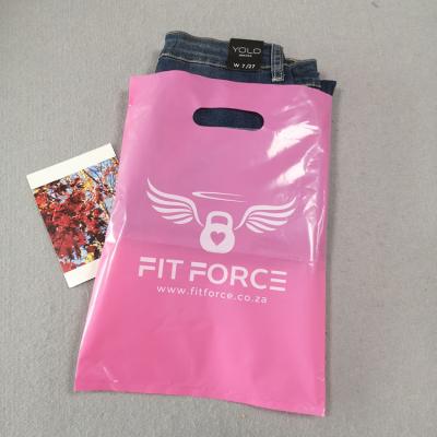 China Custom Plastic Handled Logo Die Cut Plastic Bag shopping bag wholesale plastic packaging bag for clothes for sale