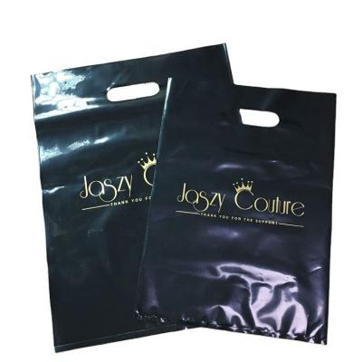 China Plastic Die Cut Handled PE Bag Shopping Plastic Bag With Logo Printing Black Shopping Bag For Garment / Jewelry for sale