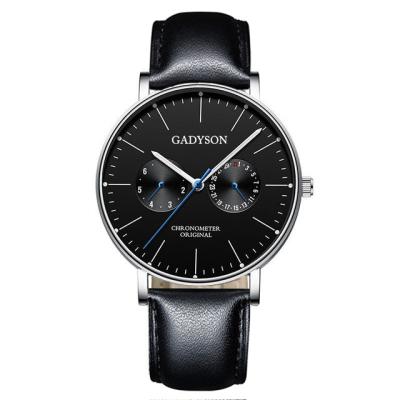 China Brand Automatic Belt Date GADYSON Dual Dial Scale Display Long Hands Men's Business Casual Wrist Watch for sale