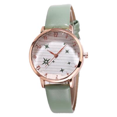 China Date Stain Star Profile Automatic Leather Watch With Gradient Glass Quartz Female Watch for sale