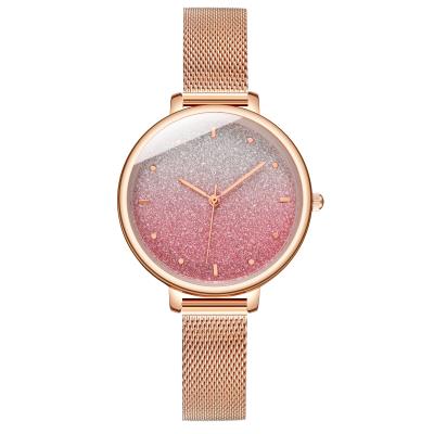 China Ready Current Mesh Strap Women Pattern Color Alarm Gradient Dial Watch for sale