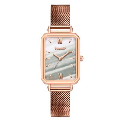 China YOLAKO Auto Date Brand Square Dial Fashion And Elegant French Style Mesh Strap Ladies Quartz Watch for sale