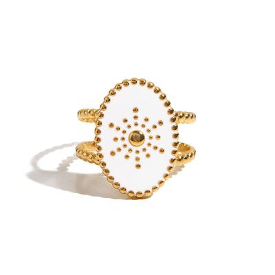 China Vintage White Enamel Shell Wide Chunky Ring For Women 18K Stainless Steel Starburst Charm Open Rings for sale