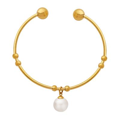 China Vintage 18K PVD Gold Plated 316L Stainless Steel Round Bead Bracelets For Women Bead Adjust Cuff Bracelet for sale