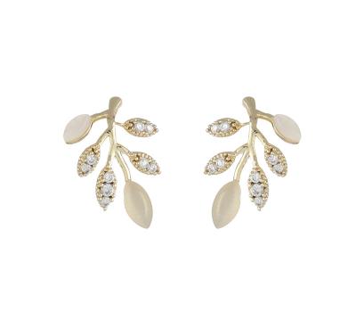 China Romantic Shiny CZ Zircon Leaves Drop Earrings For Women Opal Leaf Pendant for sale