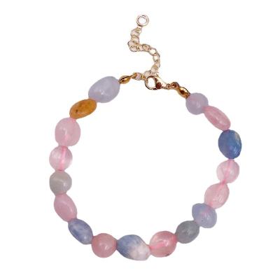 China Beaded Color Crystal Elastic Charm BOHEMIA Colorful Irregular Natural Stone Bangle Rose Bracelets For Women for sale