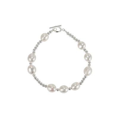 China FASHIONABLE Korean Irregular Freshwater Pearl Beaded Bracelets For Women Silver Color Beads Strand Bracelet for sale