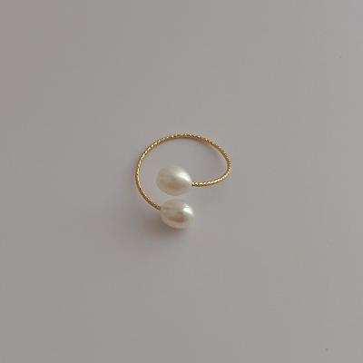 China CLASSIC Single Na18K Gold Plated Oval Freshwater Pearl Charm Ring Irregular Geometric Open Finger Rings For Women for sale