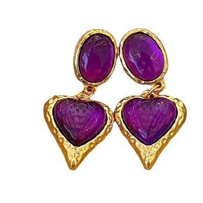 China TRENDY Hyperbole Yellow Green Purple Color Heart Shape Drop Earrings For Women Resin Pendant for sale