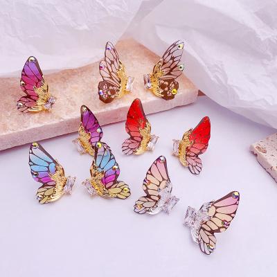 China Romantic Fairy Rainbow Gradient Resin Wings Drop Earring For Women Shiny CZ Zircon Butterfly Full Earring for sale