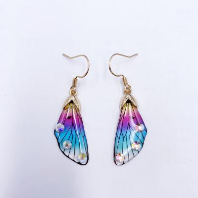 China TRENDY Butterfly Wings Drop Earrings For Women Gradient Rainbow Resin Insect Dangle Earring for sale