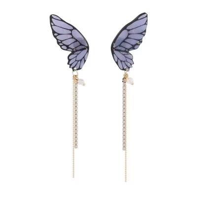 China TRENDY Multicolor Gradient Resin Butterfly Wings Drop Earring Women Shiny Rhinestones Long Tassel Earring for sale