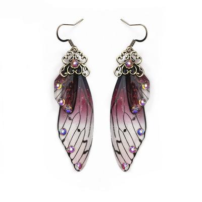 China Resin TRENDY Butterfly Color Gradient Long Drop Earrings For Women Rhinestone Insect Wings Earring for sale