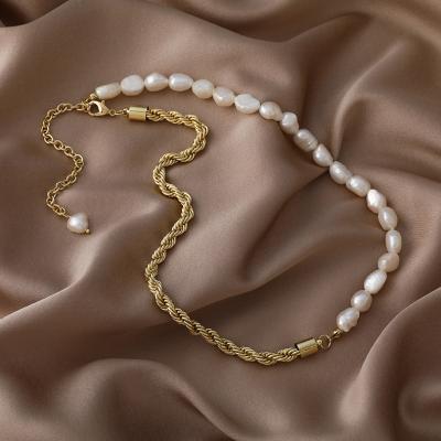 China FASHIONABLE baroque freshwater pearl necklace for women gold twist rope chain beaded necklaces for sale