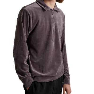 China Anti-wrinkle velvet sweatshirt quality custom embroidered fake neck shirts pullover men zip up velvet sweatshirts for sale