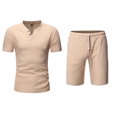 China Smart casual factory wholesale men's two-piece short-sleeved T-shirt new + shorts pure color fashion youth casual suit for sale