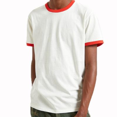 China Anti-Wrinkle Wholesales O-Neck Blank Ribbed Cuff Contrast Tee Ringer Cotton Short Sleeve T-Shirt Men for sale