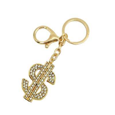 China Hot Selling Eco-friendly Symbol Ring Gold Dollar Keychain US Money Metal Customized Signs US Dollar Symbols Key Chain With Crystal for sale