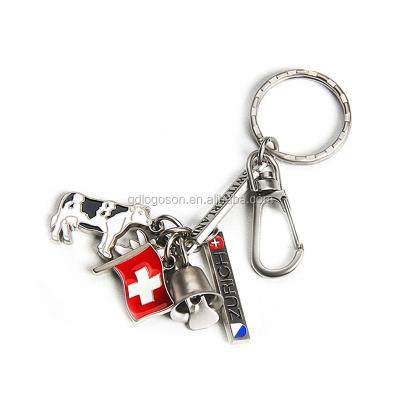 China Eco-friendly Tourist Switzerland souvenirs with flag animal cow keychain 3d mini bell Switzerland keychain for sale