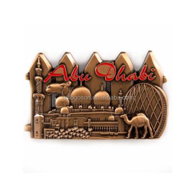 China Abu Dhabi Metal Souvenir Refrigerator Gift Abu Dhabi Souvenir Fridge Magnet UAE Nickel Free Copper Tourist Magnets for sale