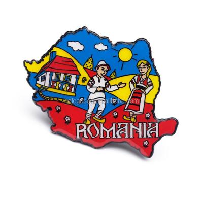 China Romania Map Bucharest Romania Fridge Magnet Nickel Free Metal Souvenir Epoxy Fridge Magnet for sale