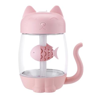 China Sensation NEW Cozy 3 in 1 Cute Cat Air Humidifier USB Powered Electric Ultrasonic Mist Maker with LED Lamp Fan for sale