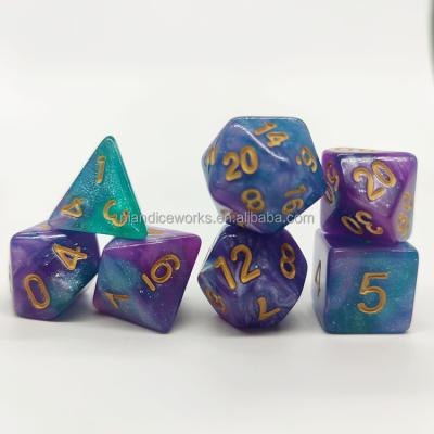 China DND /RPG Games Colorful Acrylic Nian diceworks dice package in a die bag for dnd game dice sets RPG for sale